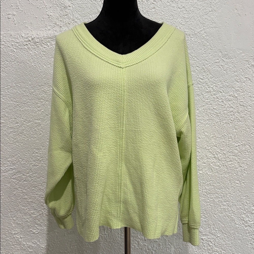 Aerie Wonder Textured V-Neck Sweatshirt Women’s Pullover Cozy Casual Sweater - Picture 2 of 9